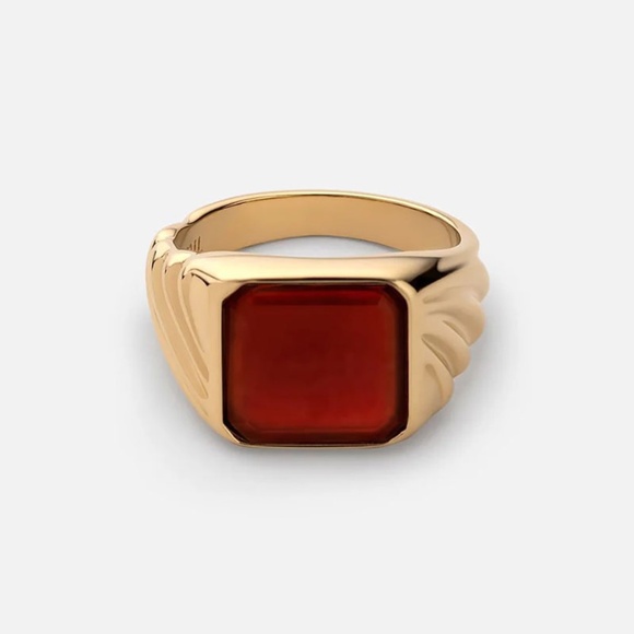 Miansai Men's Copal Agate Ring - Gold Vermeil - Size 12 - Red Stone - Picture 1 of 3